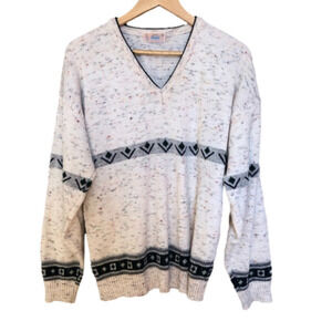 Vintage Italian Wool Knit Loose Fit V-Neck Pullover Sweater Medium